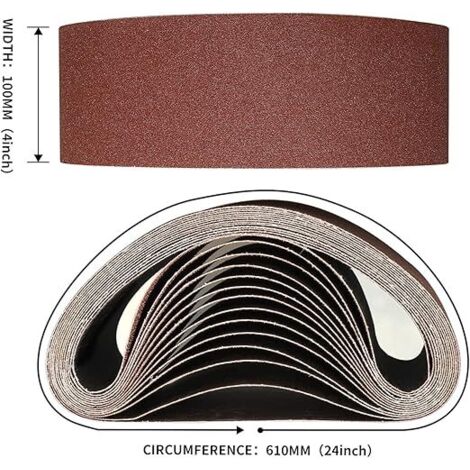 Bande Abrasive 100 x 610 mm(12 pièces), Bandes Abrasives Mixte (3x grains 60/80/120) pour Ponceuses à Bande,bande abrasive de ponceuse (1/5)