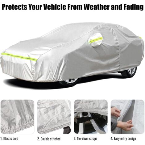 Housse de protection premium pour voiture 460x180x168cm - Imperméable 100% avec ouverture latérale pratique - Doublure coton doux et respirant - Protection 4 saisons (UV/neige/pluie/poussière) - Noir (1/5)