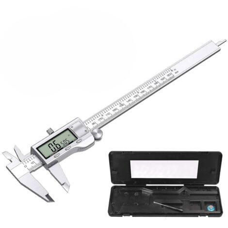 Pied à coulisse numérique 200 mm - Acier inoxydable - Grand écran LCD - Mesure mm/pouce - Avec fonction profondeur et diamètre