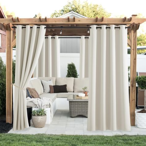 Rideau Occultant Imperméable Pour Tonnelle, Pergola, Porte Coulissante - 132 X 238 Cm, Beige, Avec œillets
