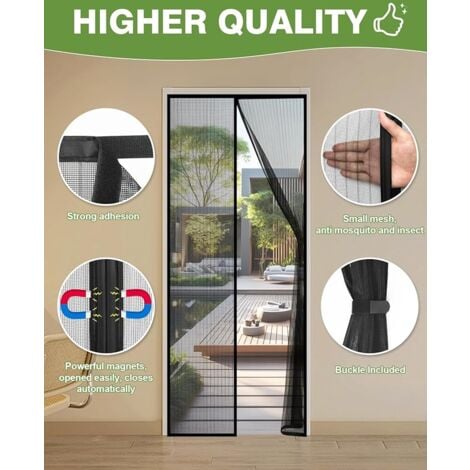 Moustiquaire Porte Magnétique 120x210cm Noir moustiquaire porte fenetre Rideau Anti Mouche Fermeture Automatique pour Porte de Balcon Porte Cave Porte de Terrasse