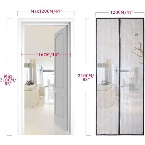 Moustiquaire Porte Magnétique 120x210cm Noir moustiquaire porte fenetre Rideau Anti Mouche Fermeture Automatique pour Porte de Balcon Porte Cave Porte de Terrasse