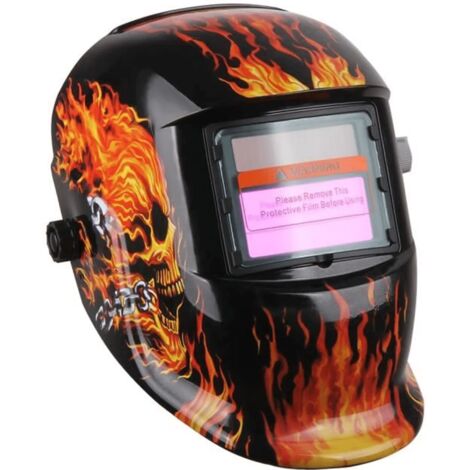Masque de soudage à assombrissement automatique - Filtre LCD à teinte variable - Design crâne - Pour soudure ARC/TIG/MIG