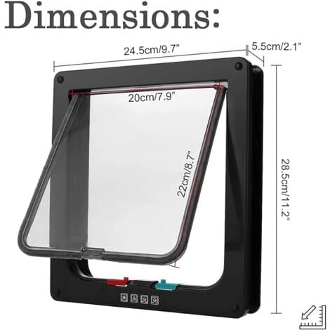 Chatière pour Chat avec magnétique à 4 Voies Porte pour Animaux de Compagnie pour Chats et Petits Chiens Porte pour Chat avec Tunnel (XL-25x27.7x5.5 cm, Noir)chatières et portes manuelles