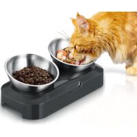 Gamelle Chien Chat Surélevé en Acier Inoxydable, 400ml x2 Bol Double pour Chat & Chien d'alimentation, Antidérapants sans Déversement, avec Angle Réglable 0 et 15 degrés