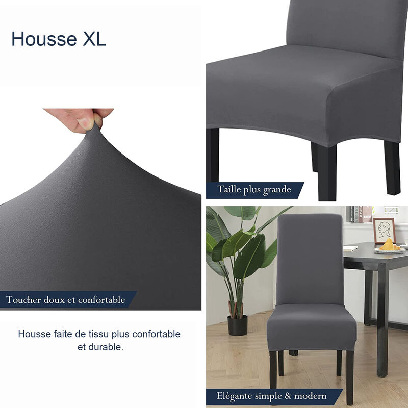 Set 6 Coprisedie Elastici Per Sala Da Pranzo Con Schienale Alto – Spandex Grigio Loto, Lavabili - 2