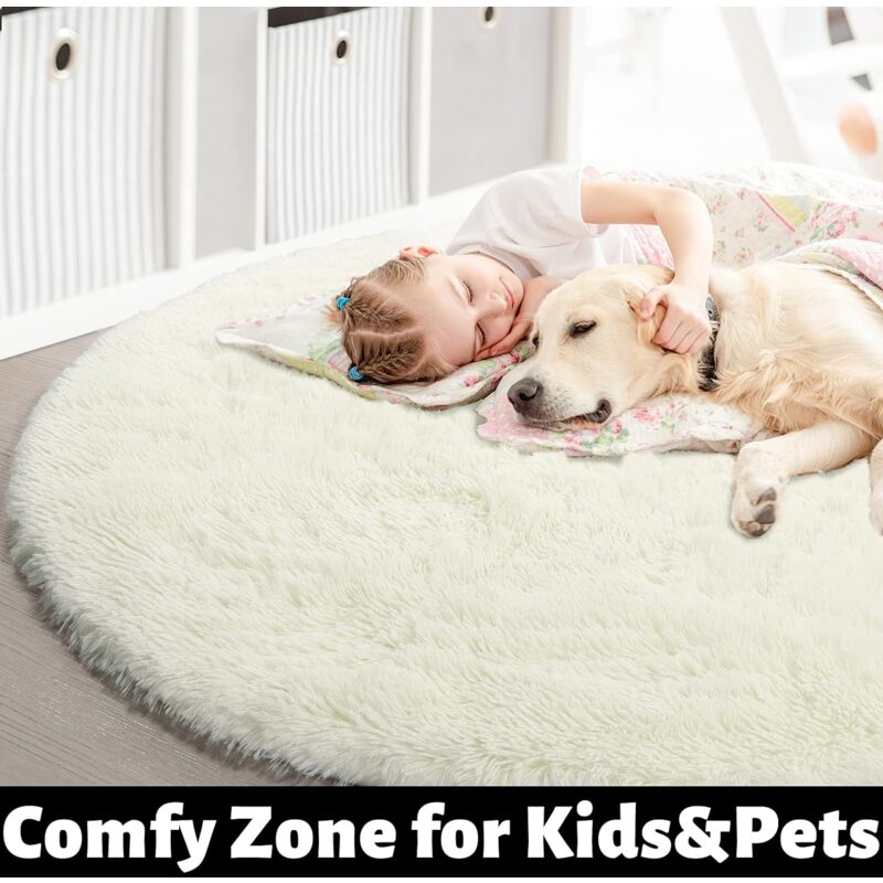 Liveinu Tappeto Shaggy Rotondo Tappeti Soggiorno Pelo Lungo Antiscivolo Lavabili Moderni Moquette 80 Cm Blu Grigio