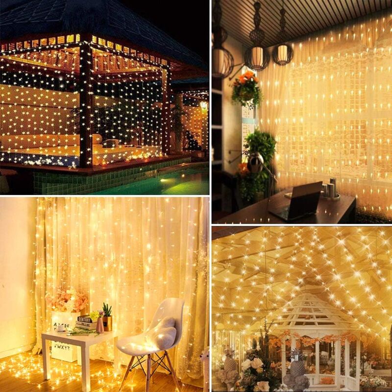 Meision Luci di Natale da Esterno Cascata 5m 200LEDs Tenda Luminosa Natale con 8 Modalità, Timer, Funzione di Memoria, IP44 Impermeabile, Luci Natale Esterno per Balconi, Gronda, Feste, Bianco caldo
