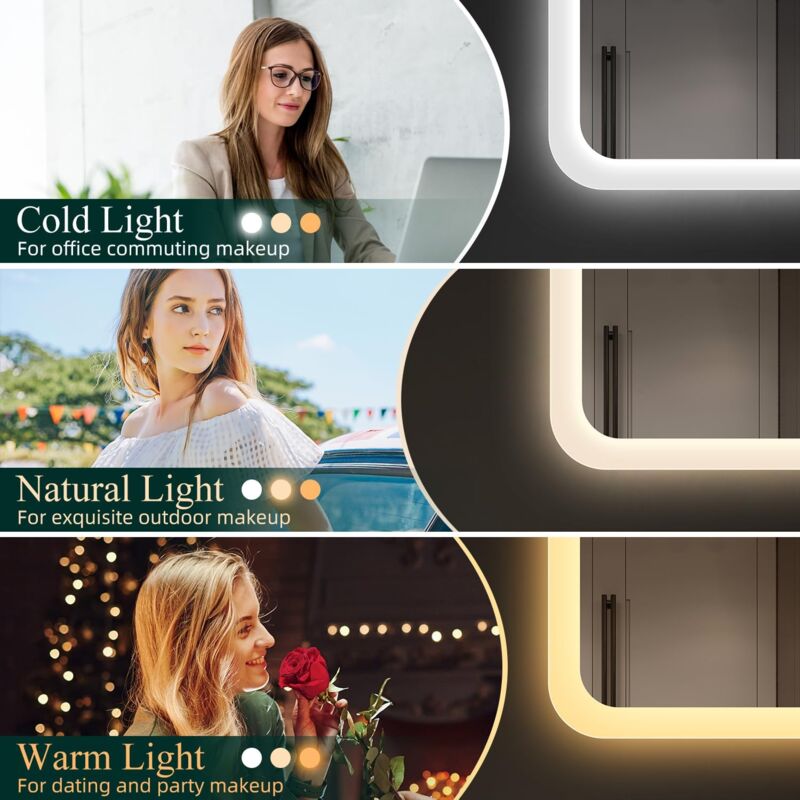 S'bagno Bluetooth Specchio Bagno con Luce Ovale 60x100cm, Anti-Fog, Specchio Bagno LED con Memoria, 3000K-6500K, Dimmerabile, Vetro Temperato HD, IP44 Impermeabile, Orizzontale/Verticale