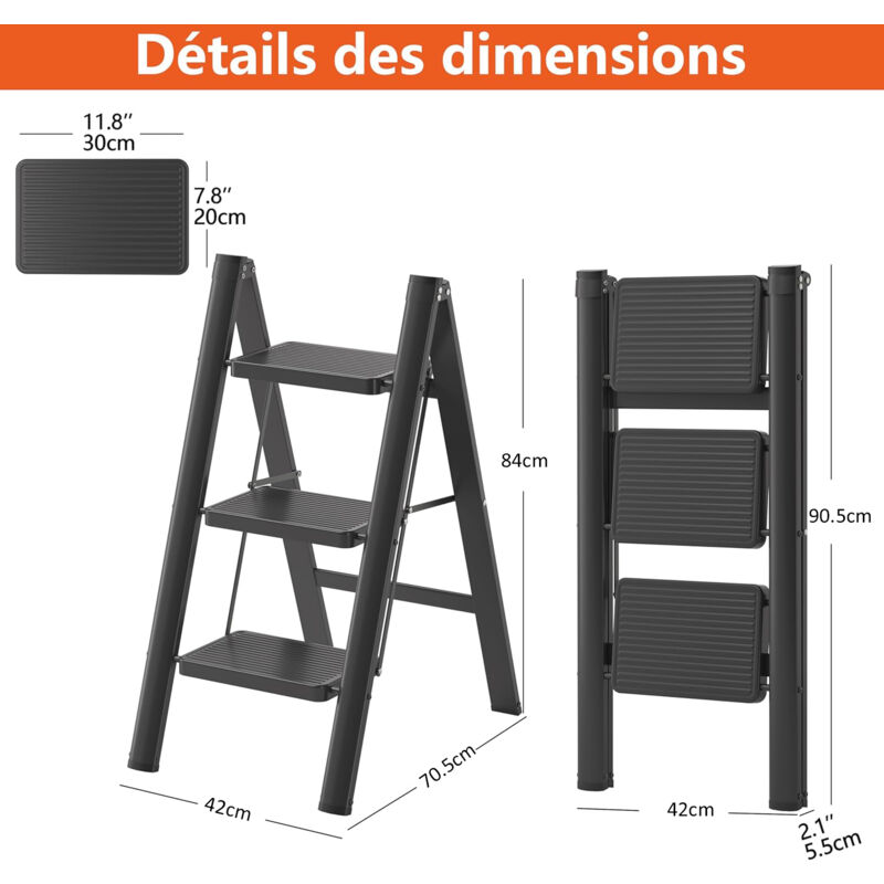 Scala Pieghevole 2 Gradini – Telaio In Acciaio, Gradini Antiscivolo, Portata 150 Kg, Compatta (78x46x47 Cm) Per Casa E Ufficio