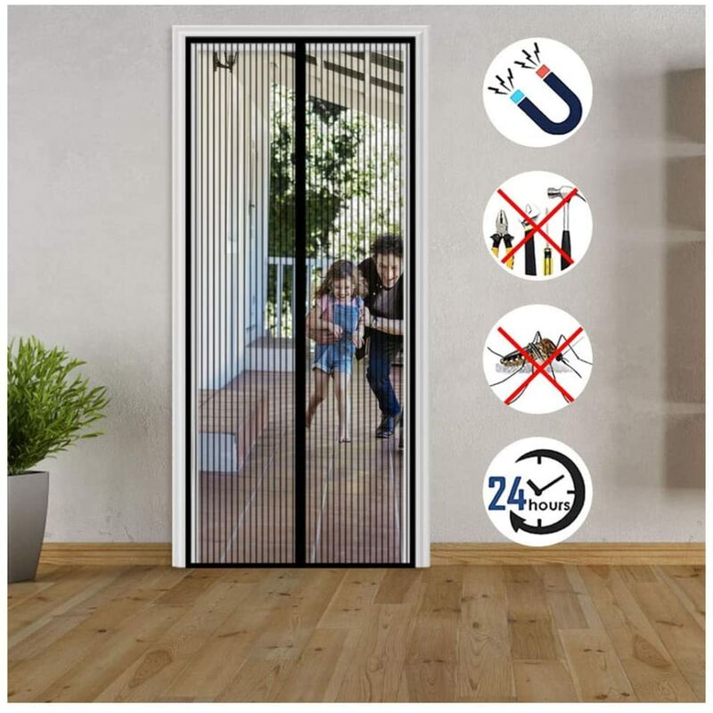 Zanzariera Porta con Chiusura Magnetica, Tenda Porta Anti Mosche, Chiusura  Automatica, Kit Installazione, Striscia Adesiva 120x220CM Bianco