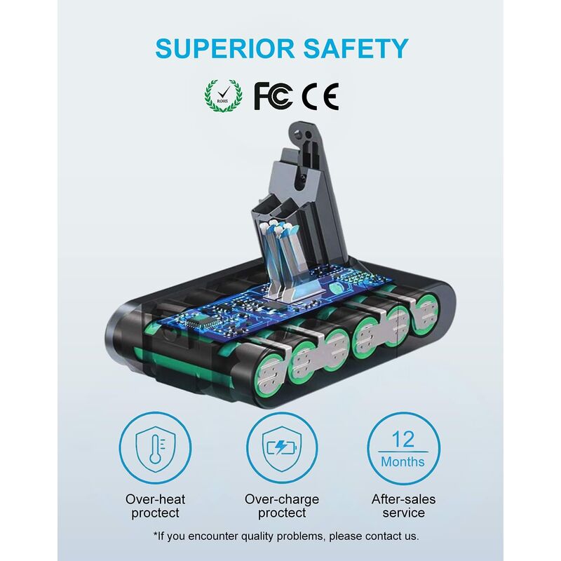 DTK Reserveaccu voor Dyson V6 accu compatibel met V6 Fluffy Animal Absolute Motorhead Trigger SV03 SV04 SV05 SV06 SV07 SV09 DC58 DC59 DC61 DC62 DC72 DC74 HH08