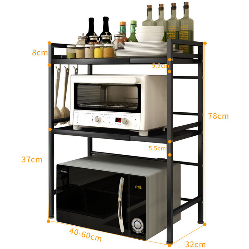 Supporto estensibile forno a microonde a carico pesante, scaffale da  cucina, forno a microonde, altezza mobile regolabile, ripiano a microonde  con 2