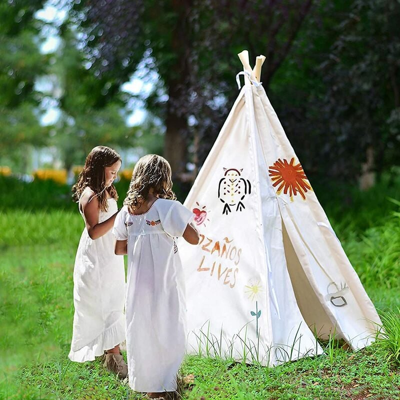 Tenda da gioco Teepee con tenda a ghirlanda Grande casa per tenda portatile  per interni ed esterni in tela bianca indiana Teepee