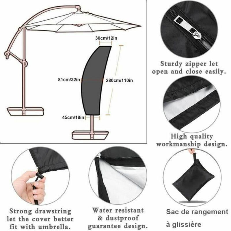 Copertura Impermeabile Per Ombrellone Da Giardino – Adatta Per Ombrelloni Da 2,7 A 4,3 M – Tessuto Oxford 210D Con Asta Telescopica E Anti UV