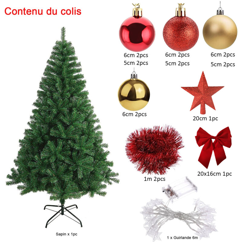 SHATCHI Albero Di Natale Artificiale Maryland 1,8 M - PVC Verde Con Bacche Rosse E Pigne - Base Metallica Inclusa