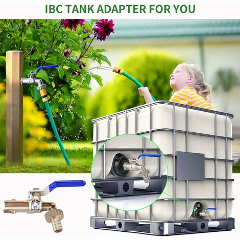 Rubinetto per serbatoio da 3/4 1000 l, adattatore per serbatoio S60X6, raccordo per rubinetto IBC, rubinetto da giardino con adattatore in plastica, per adattatore per serbatoio
