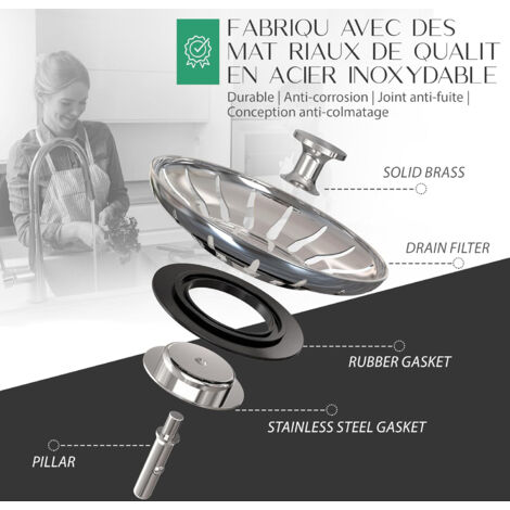 Set di 2 Tappi per lavello da cucina 80 mm - Scarico per lavello da cucina in acciaio inossidabile per drenaggio rapido, Scarico per lavello da 80 mm Filtro anti-intasamento e anti-corrosione