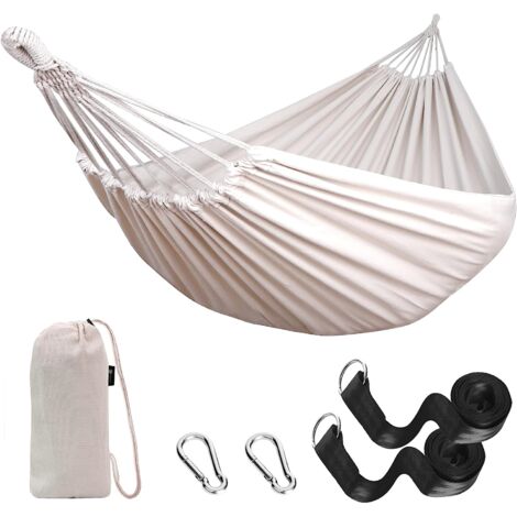 Amaca da giardino da esterno 260 x 150 cm Amaca da campeggio portatile in tela leggera con cinghie adatte agli alberi, borsa da trasporto per giardino, balcone, patio, spiaggia, escursionismo