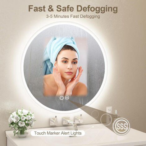 EMKE Specchio Da Bagno Con Luce Specchio Da Bagno Rotondo Con Interruttore Sensibile Al Tocco Antiappannamento Diametro 70 Cm Tre Colori Di Luce 89026433