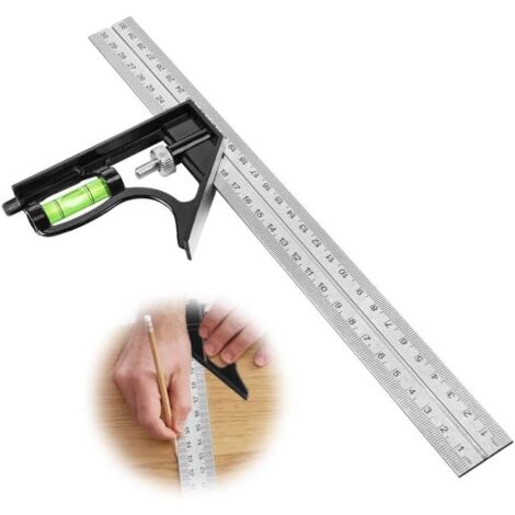 Righello angolare combinato da 300 mm Squadra combinata in acciaio inossidabile Squadra combinata con livella a bolla Righello pratico per la marcatura e la misurazione