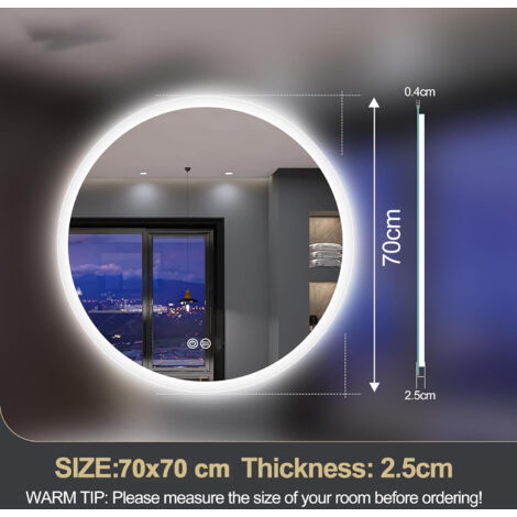 COSTWAY Specchio da Bagno LED 60 x 60 CM, Specchio da Parete Rotondo