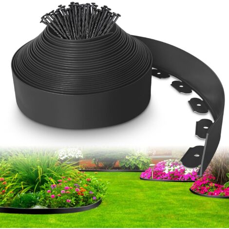 Bordatura da giardino in plastica nera da 20 m con 60 picchetti Bordatura da giardino flessibile resistente alle intemperie, bordatura flessibile per prato con picchetti resistenti