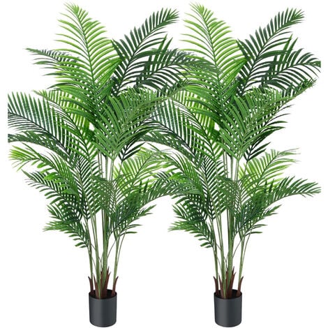 Set di 2 piante artificiali decorative Palma Areca 150 cm Pianta artificiale  per interni ed esterni Vaso in plastica Soggiorno Balcone Decorazione verde