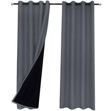 Set di 2 tende oscuranti 100% termoisolanti con occhielli 140x260 cm grigio