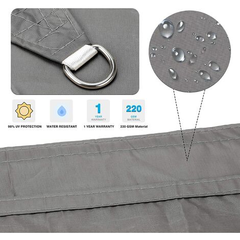 Tenda a Vela Impermeabile 2 x 5 m Resistente agli Agenti atmosferici Tenda a Vela per Giardino Balcone Terrazza con Kit di Fissaggio e anelli per Giardino Terrazzo, Grigio Scuro