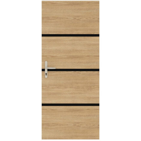 Nordlinger – Kit rénovation porte décor chêne – 4 placages bois thermocollants – 3 profils aluminium finition noire – Dimensions l.83 x H.50 cm