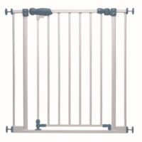 Portillon Sécurité Bébé Enzo - Système Pression avec Extensions Ajustables et Barre de Seuil Plate - Métal Blanc, Conforme NF EN 1930 02/2012 - Facile à Installer et Sécurisé pour Enfants