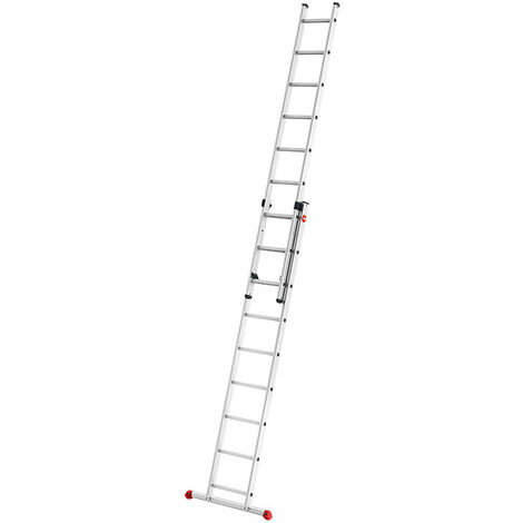 Hailo – Échelle coulissante à main 2 plans 2x9 marches aluminium – Hauteur max 5,15m – Charge max 150kg – Légère et antidérapante