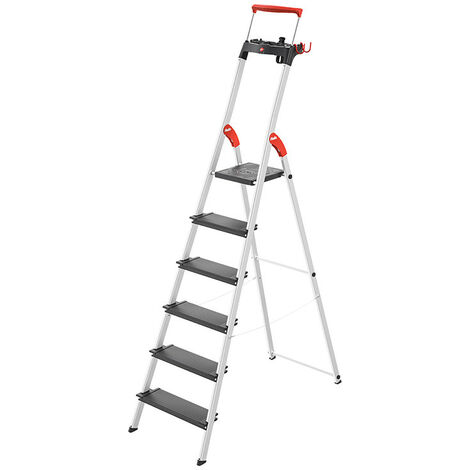 Hailo – Escabeau pliable en aluminium 6 marches larges – Hauteur maximale 3m30 – Plateforme antidérapante – Garde-corps télescopique