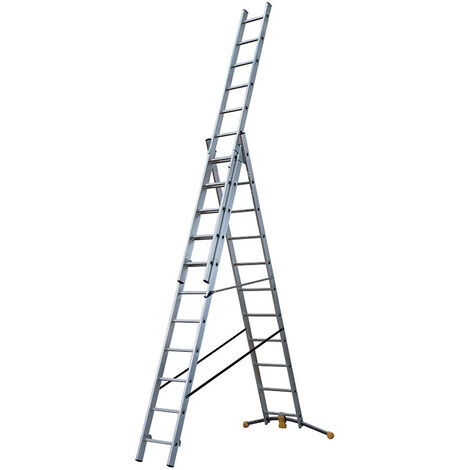 Hailo – Échelle transformable 3 plans 3x11 échelons 6,9m/7,6m en aluminium – Charge max 150 kg – Norme EN 131 – Échelons antidérapants