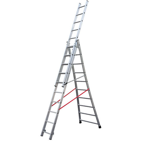 Hailo – Échelle transformable 3x10 échelons – Hauteur max 6,80m – Aluminium – Base évasée pour stabilité – Échelons antidérapants (1/5)
