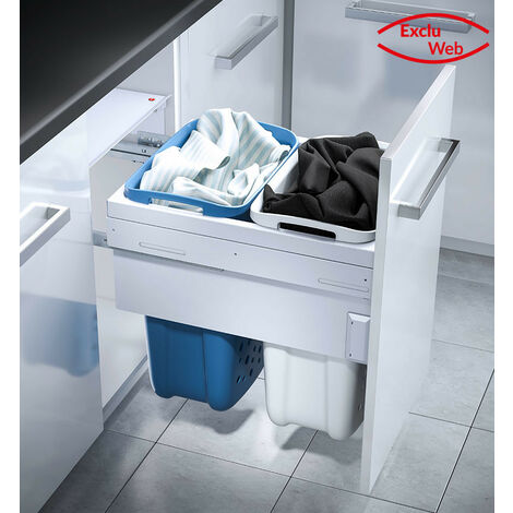 Hailo – Panier à linge encastrable 66L – Système coulissant avec 2 bacs amovibles de 33L – Gain de place pour buanderie et salle de bain