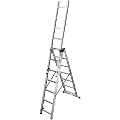 Hailo – Échelle transformable 3 plans aluminium 3x7 échelons – Hauteur d'accès 5,10 m – Charge maximale 150 kg – Pour travaux en hauteur