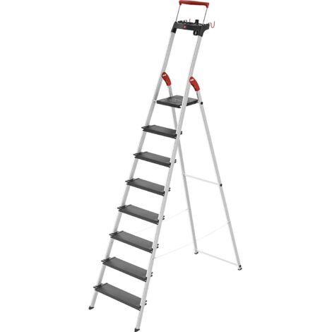 Hailo – Escabeau de sécurité pliable aluminium 8 marches larges – Garde-corps télescopique – Plateforme antidérapante – Hauteur max 3m70