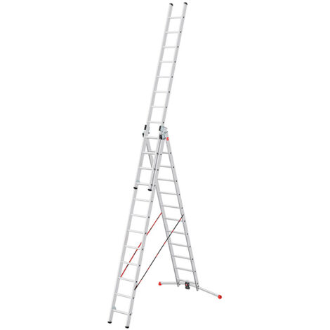 Hailo – Échelle transformable 3 plans 3x12 échelons 9m alu – Charge max 150 kg – Système LOT pour rattrapage de niveau jusqu'à 15 cm (1/10)