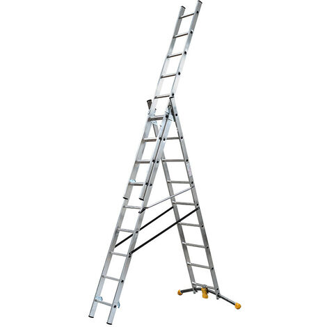 Hailo – Échelle transformable 3 plans 3x9 échelons 5,5m/6,3m – Aluminium léger – Charge maximale 150 kg – Pour travaux en hauteur