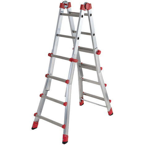 Hailo – Échelle télescopique multifonction 4x5 échelons – Hauteur d'accès 5m75 – Aluminium – Charge max 150kg – Bases évasées pour stabilité