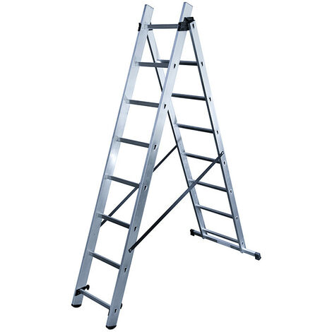 Hailo – Échelle transformable 2 plans aluminium 2 x 8 échelons – Hauteur d'accès 4,5m – Charge maximale 150kg – Système de sécurité renforcé (1/5)