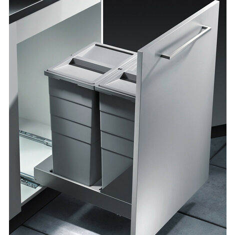 Hailo – Poubelle sous évier 60L – 2 bacs amovibles 29L – Encastrable pour meubles coulissants – Glissières Soft-Close