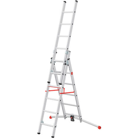 Hailo – Échelle transformable 3 plans 3x6 échelons 3,8m/4,7m – Aluminium léger – Charge max 150 kg – Idéale pour travaux en hauteur