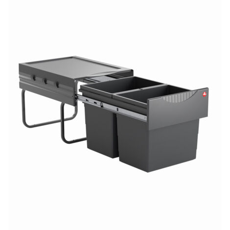 Poubelle de cuisine tri sélectif 2 bacs encastrable 40L (18+18) Hailo Raumspar Tandem Coloris - Gris Anthracite