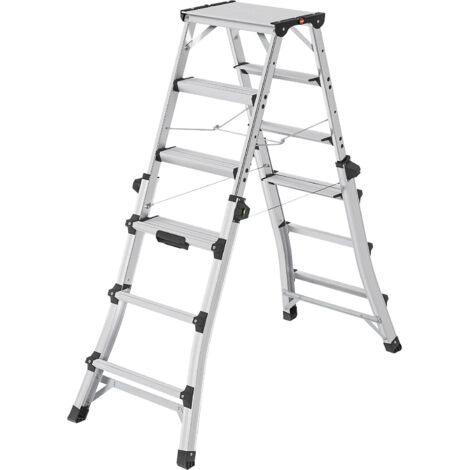 Hailo – Escabeau télescopique double accès 2x6 marches – Hauteur de travail jusqu'à 2,87 m – Aluminium léger – Charge max 150 kg