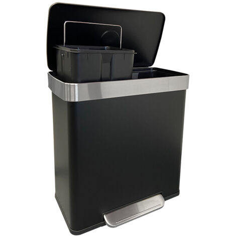 KARAT Poubelle Noire 30L Soft-Close Avec Pédale - Double Tri Sélectif 2x15L, Acier Robuste Et Silencieuse
