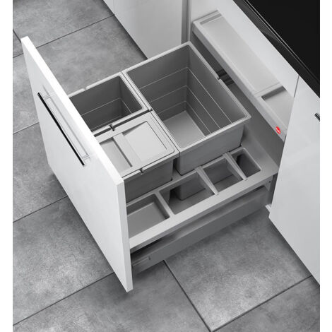 Hailo – Poubelle de cuisine encastrable 34L – 1 bac 18L et 2 bacs 8L – Couvercle anti-odeur – Installation dans meuble coulissant 50cm (1/5)