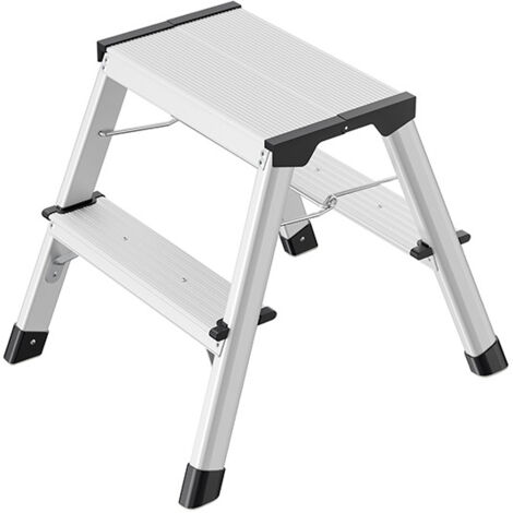 Hailo – Marche-pied pliant aluminium 4442701 – 2 échelons – Hauteur de travail max 2,40 m – Charge max 150 kg – Sabots antidérapants